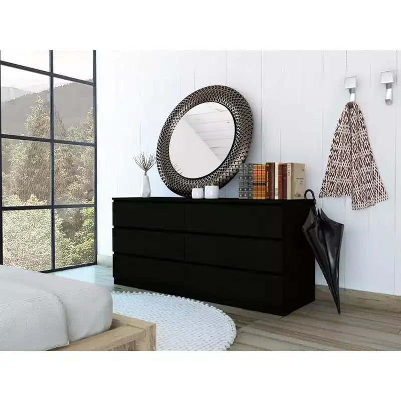 6-Drawer Dresser Chest with Open Top Shelf