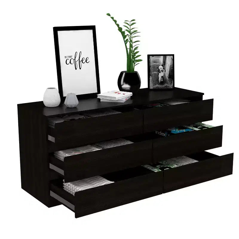 6-Drawer Dresser Chest with Open Top Shelf