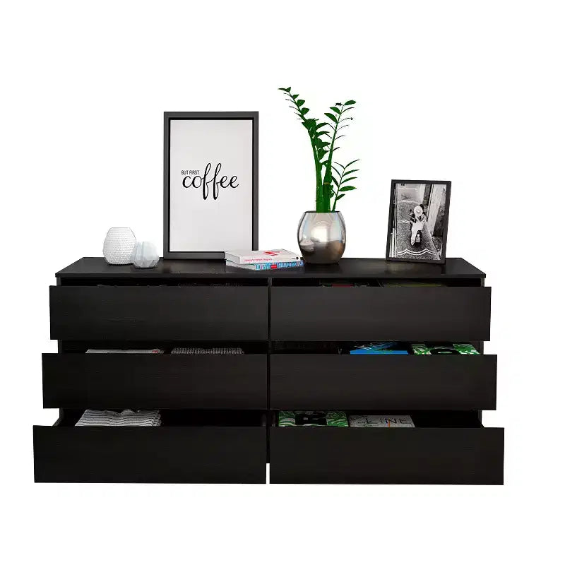 6-Drawer Dresser Chest with Open Top Shelf
