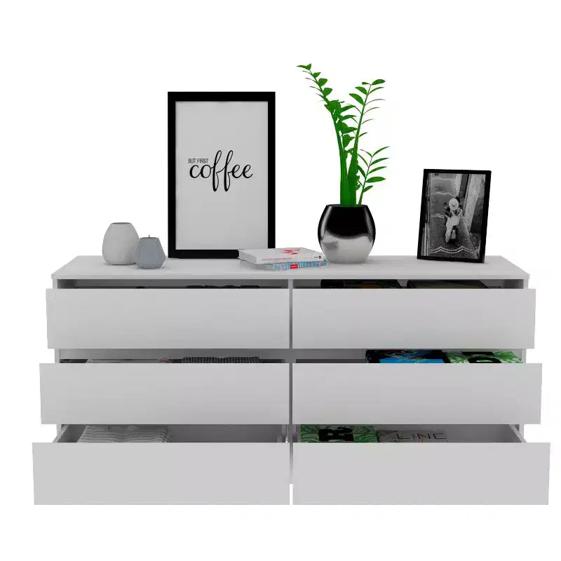 6-Drawer Dresser Chest with Open Top Shelf
