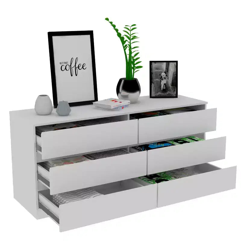 6-Drawer Dresser Chest with Open Top Shelf