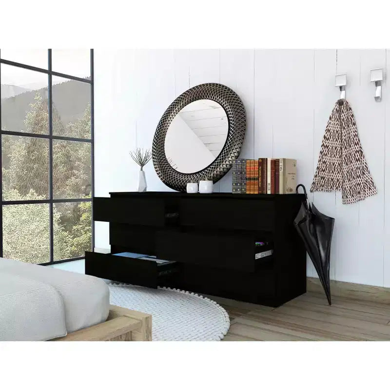 6-Drawer Dresser Chest with Open Top Shelf