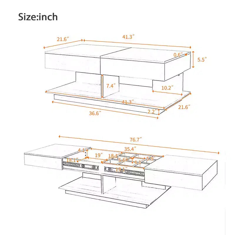Adjustable Lift-Top Coffee Table with Hidden Storage and LED Lighting