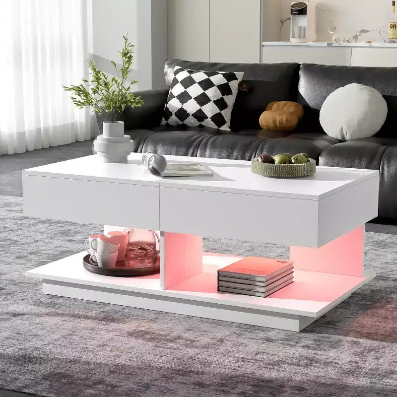 Adjustable Lift-Top Coffee Table with Hidden Storage and LED Lighting
