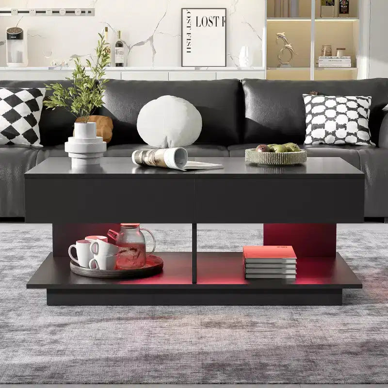Adjustable Lift-Top Coffee Table with Hidden Storage and LED Lighting