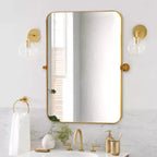 MAYEERTY 35.83x24.02x1.57in Wrought Iron Rounded Rectangle Gold Metal Hanging Mirror