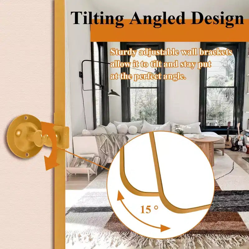 35.83x24.02in Wrought Iron Rounded Rectangle Gold Metal Hanging Mirror