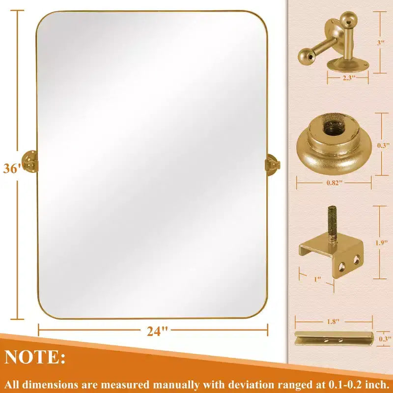 35.83x24.02in Wrought Iron Rounded Rectangle Gold Metal Hanging Mirror