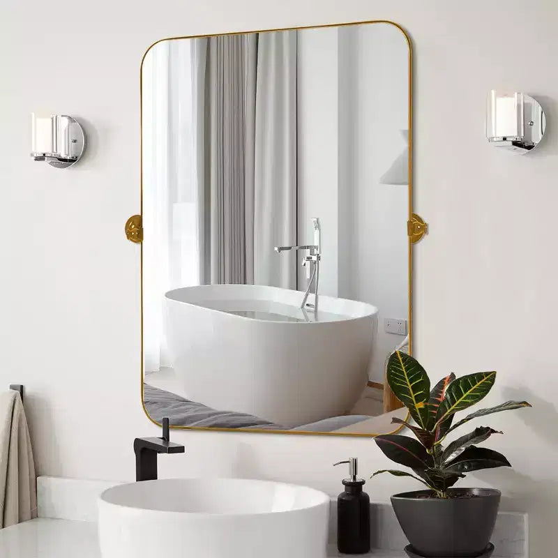35.83x24.02in Wrought Iron Rounded Rectangle Gold Metal Hanging Mirror
