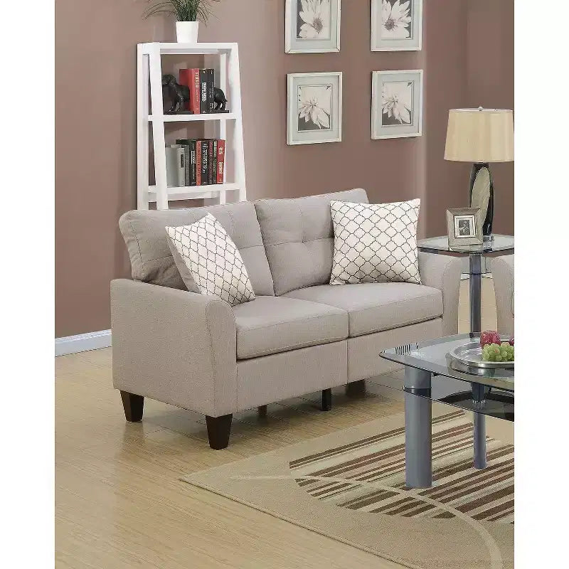2-Piece Upholstered Sofa Set with Solid Wood Legs for Living Room