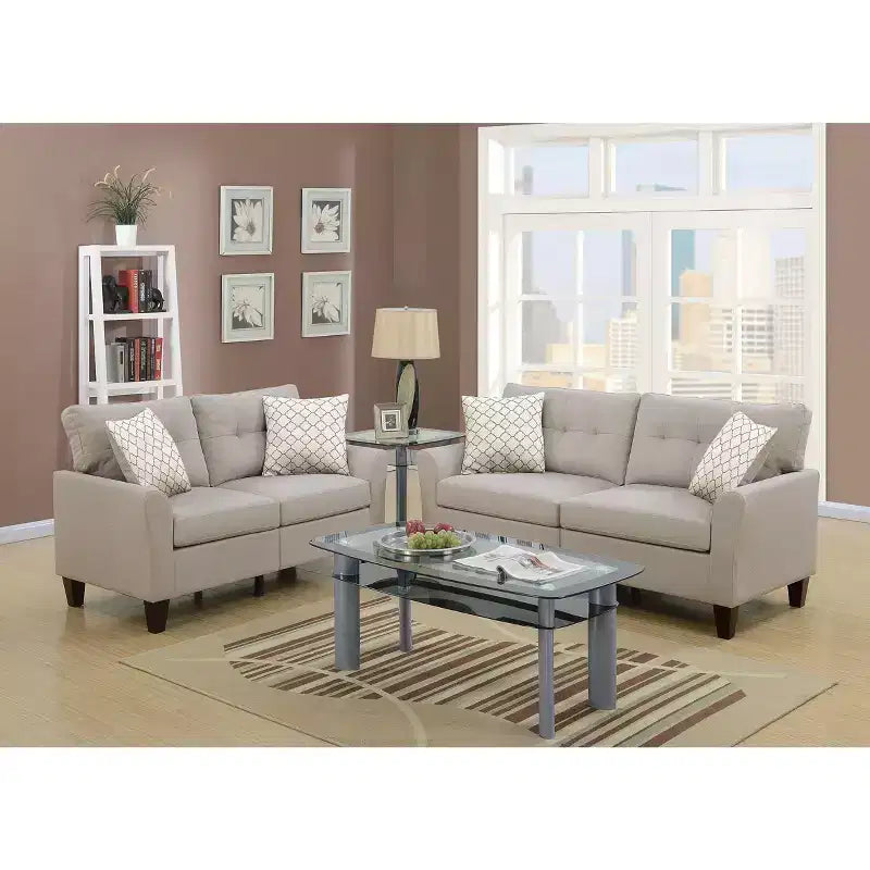 2-Piece Upholstered Sofa Set with Solid Wood Legs for Living Room