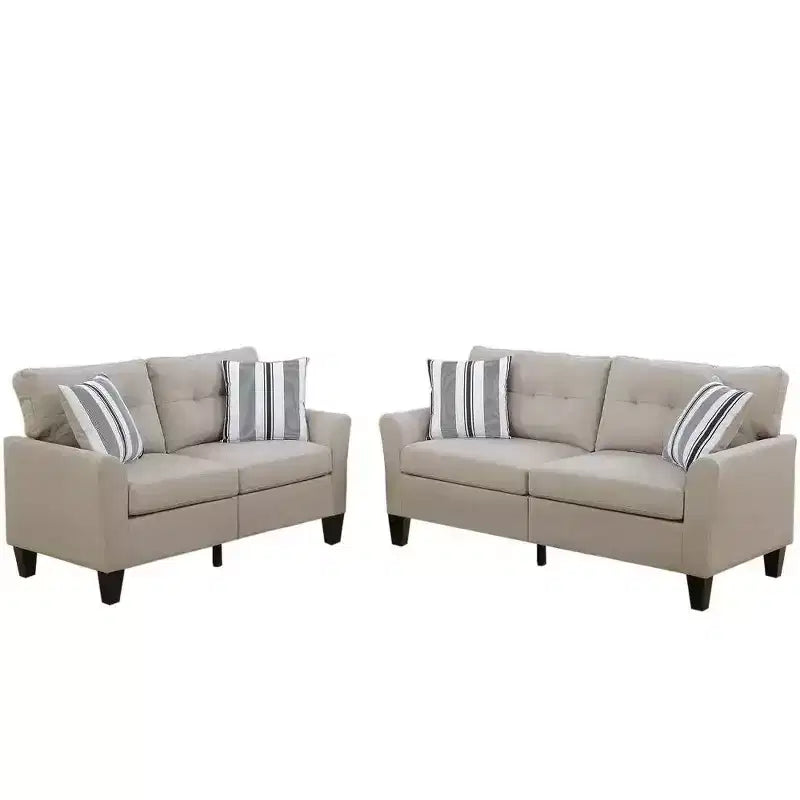2-Piece Upholstered Sofa Set with Solid Wood Legs for Living Room