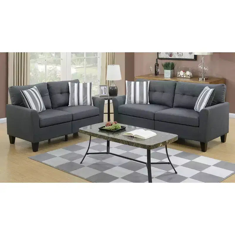 2-Piece Upholstered Sofa Set with Solid Wood Legs for Living Room