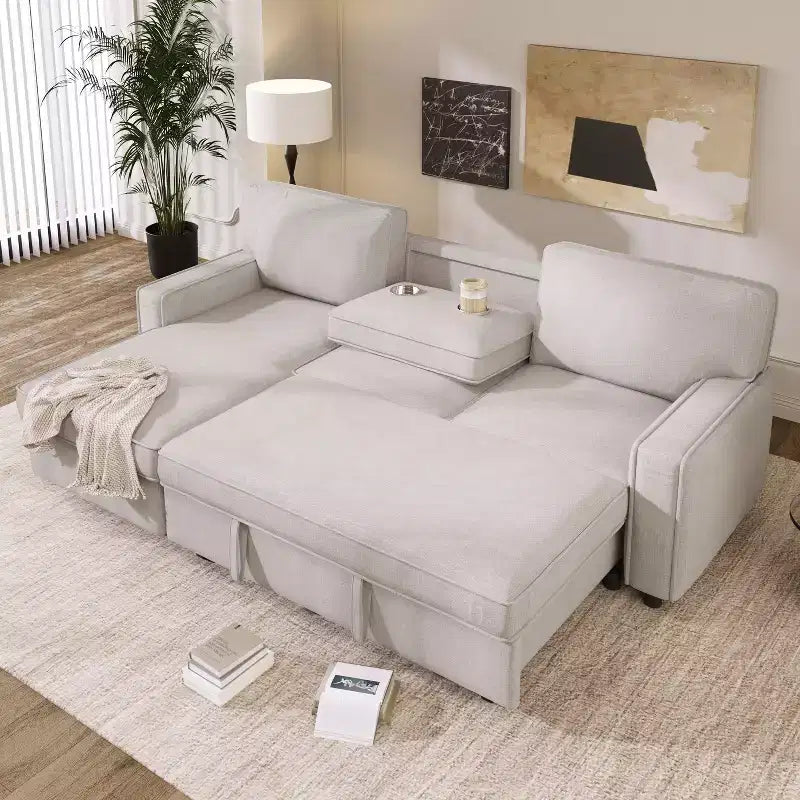 3-Seat Upholstered Sofa with Hidden Storage and Cup Holders
