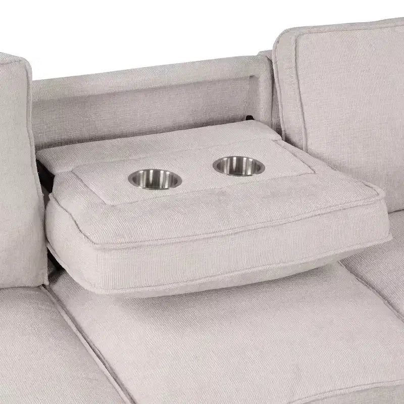 3-Seat Upholstered Sofa with Hidden Storage and Cup Holders