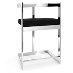 HomeRoots 26 Black and Silver Velvet and Stainless Steel Low Back Counter Height Bar Chair