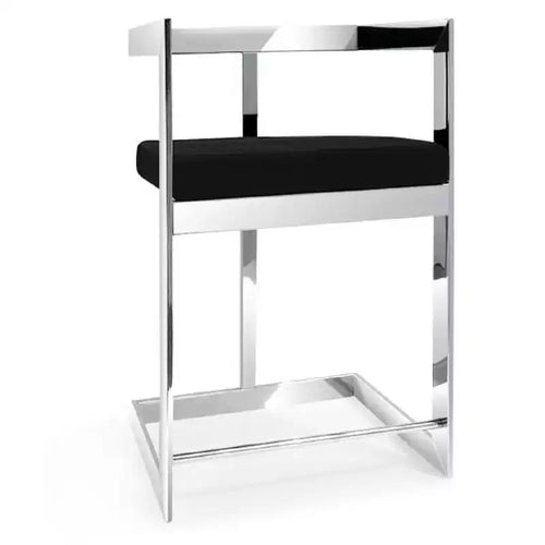 HomeRoots 26 Black and Silver Velvet and Stainless Steel Low Back Counter Height Bar Chair