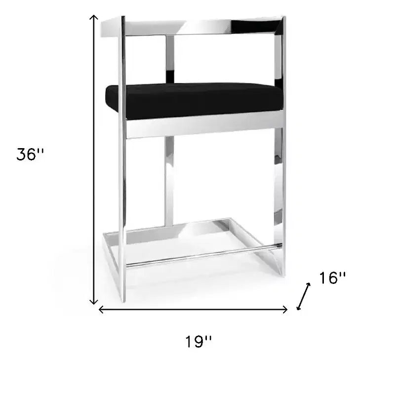 26" Black and Silver Velvet Counter Height Bar Chair