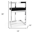 26" Black and Silver Velvet Counter Height Bar Chair