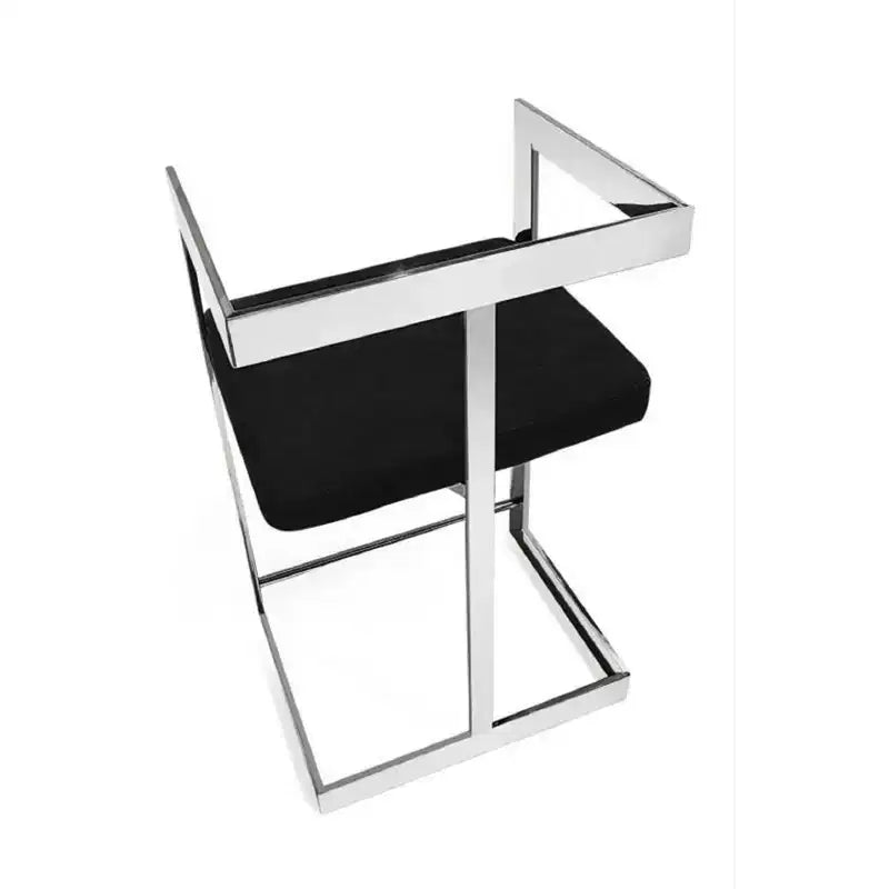 26" Black and Silver Velvet Counter Height Bar Chair