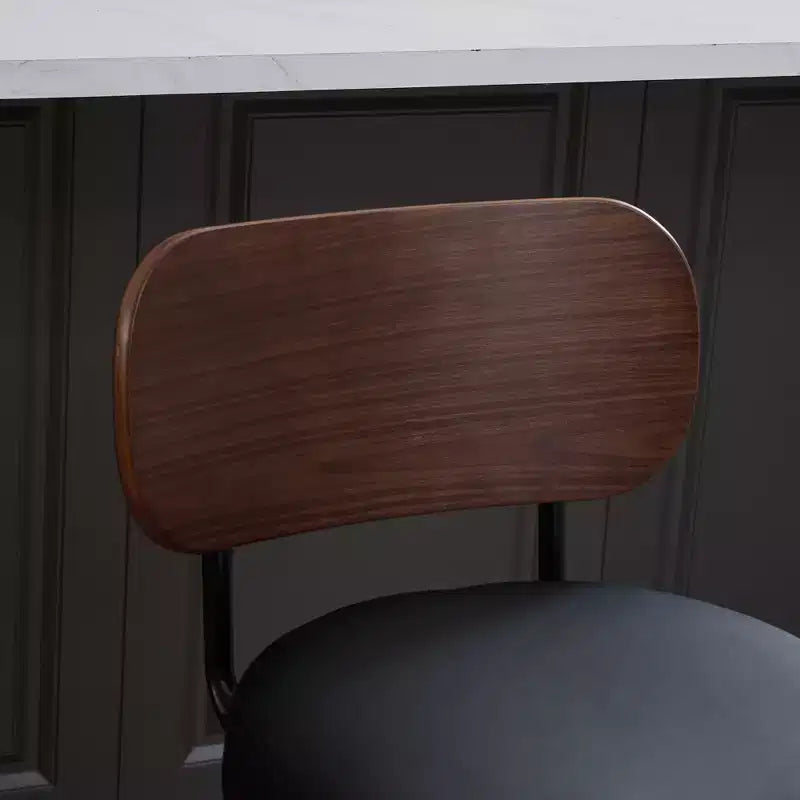 Swivel Bar Stools Set of 2, 26" Upholstered Faux Leather Counter Height Barstools with Walnut Back & Bentwood Legs