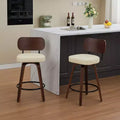 Vatros Swivel Bar Stools Set of 2, 26 Upholstered Faux Leather Counter Height Barstools with Walnut Back & Bentwood Legs