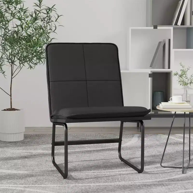 Lounge Chair - Black Faux Leather, Metal Frame, Armless Accent Chair