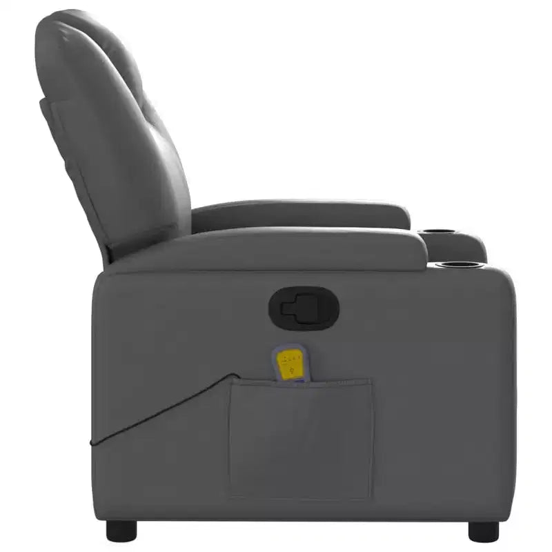 Grey Massage Recliner Chair with Faux Leather Upholstery