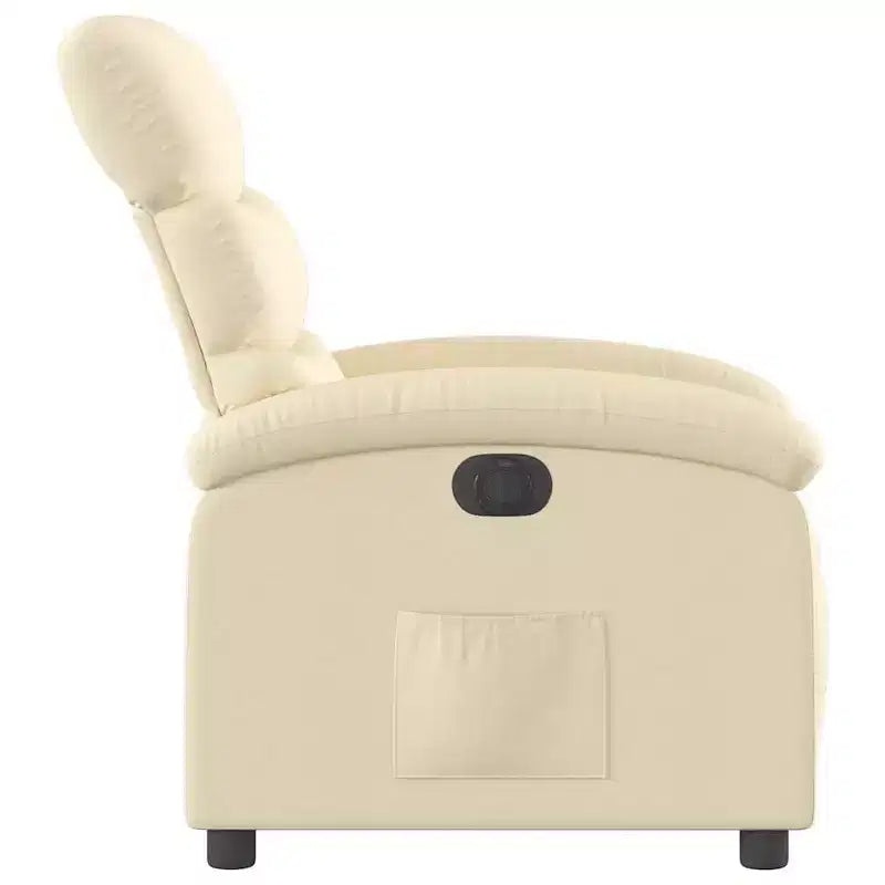 Electric Recliner Chair - Cream Fabric with Motorized Footrest and Side Pocket