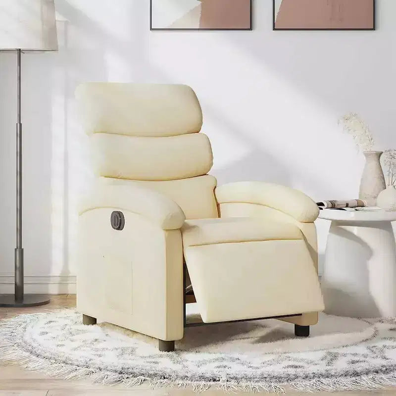 Electric Recliner Chair - Cream Fabric with Motorized Footrest and Side Pocket