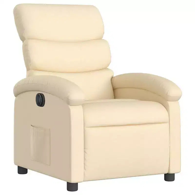 Electric Recliner Chair - Cream Fabric with Motorized Footrest and Side Pocket