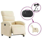 Electric Recliner Chair - Cream Fabric with Motorized Footrest and Side Pocket
