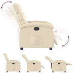Electric Recliner Chair - Cream Fabric with Motorized Footrest and Side Pocket