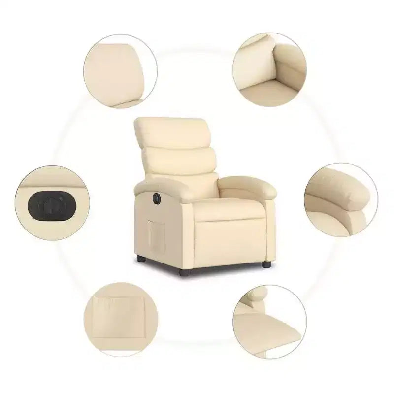 Electric Recliner Chair - Cream Fabric with Motorized Footrest and Side Pocket