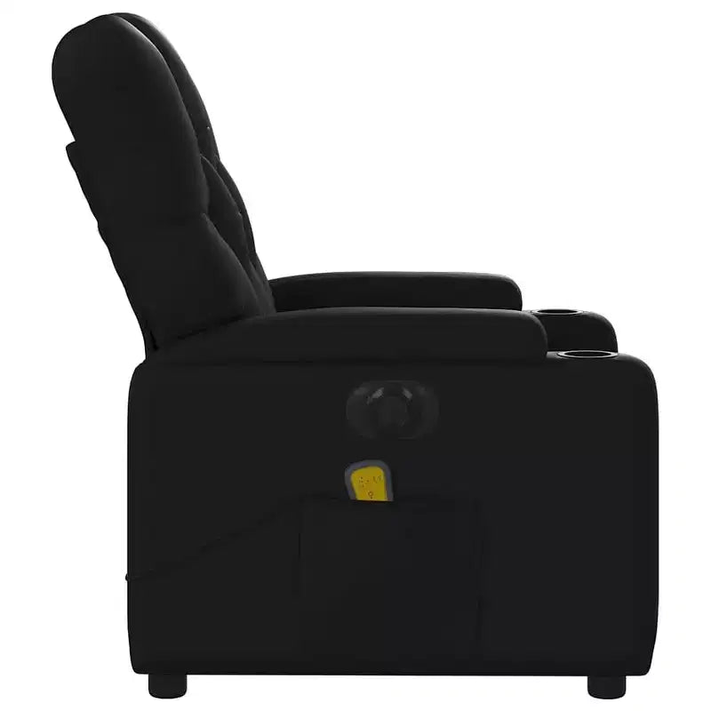 Black Electric Massage Recliner Chair - Faux Leather with Vibration Massage, Cup Holders and Side Pocket