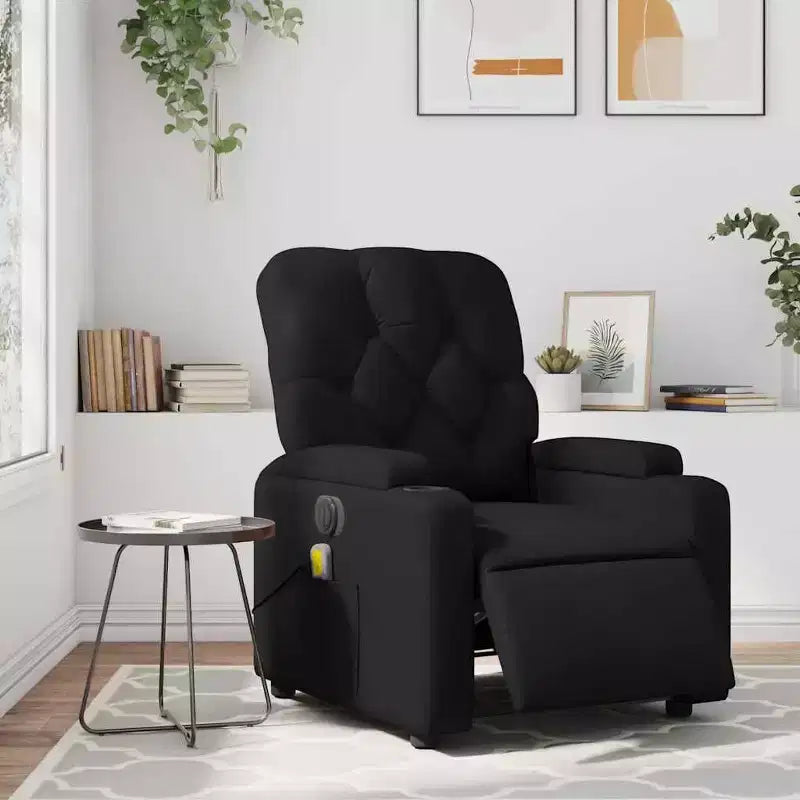 Black Electric Massage Recliner Chair - Faux Leather with Vibration Massage, Cup Holders and Side Pocket
