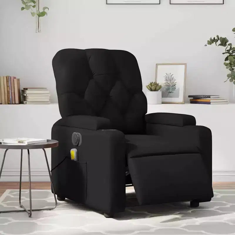 Black Electric Massage Recliner Chair - Faux Leather with Vibration Massage, Cup Holders and Side Pocket