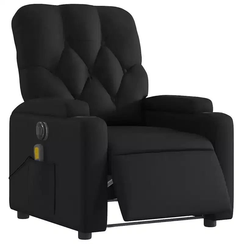 Black Electric Massage Recliner Chair - Faux Leather with Vibration Massage, Cup Holders and Side Pocket