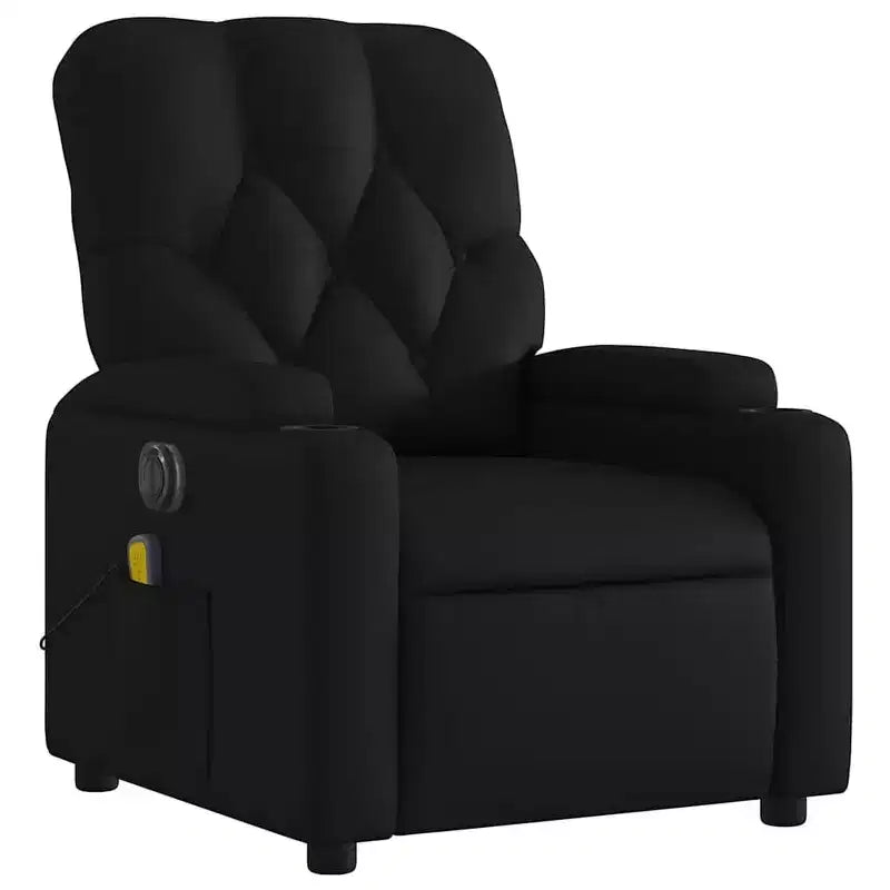 Black Electric Massage Recliner Chair - Faux Leather with Vibration Massage, Cup Holders and Side Pocket