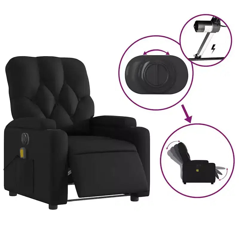 Black Electric Massage Recliner Chair - Faux Leather with Vibration Massage, Cup Holders and Side Pocket
