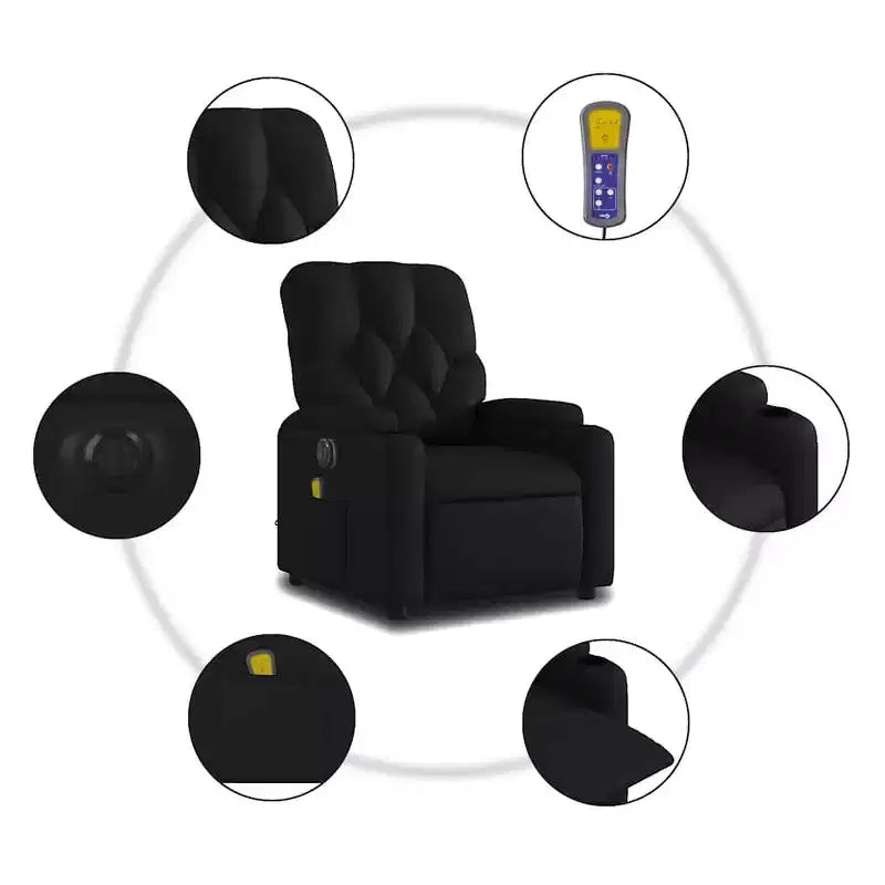 Black Electric Massage Recliner Chair - Faux Leather with Vibration Massage, Cup Holders and Side Pocket