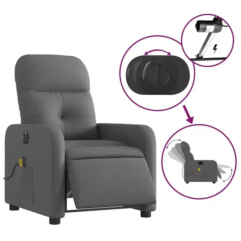 Dark Gray Fabric Electric Massage Recliner Chair