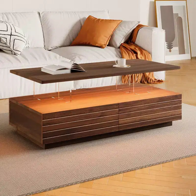 47.2" Rectangular LED Coffee Table with 2 Hidden Drawers and Touch Control