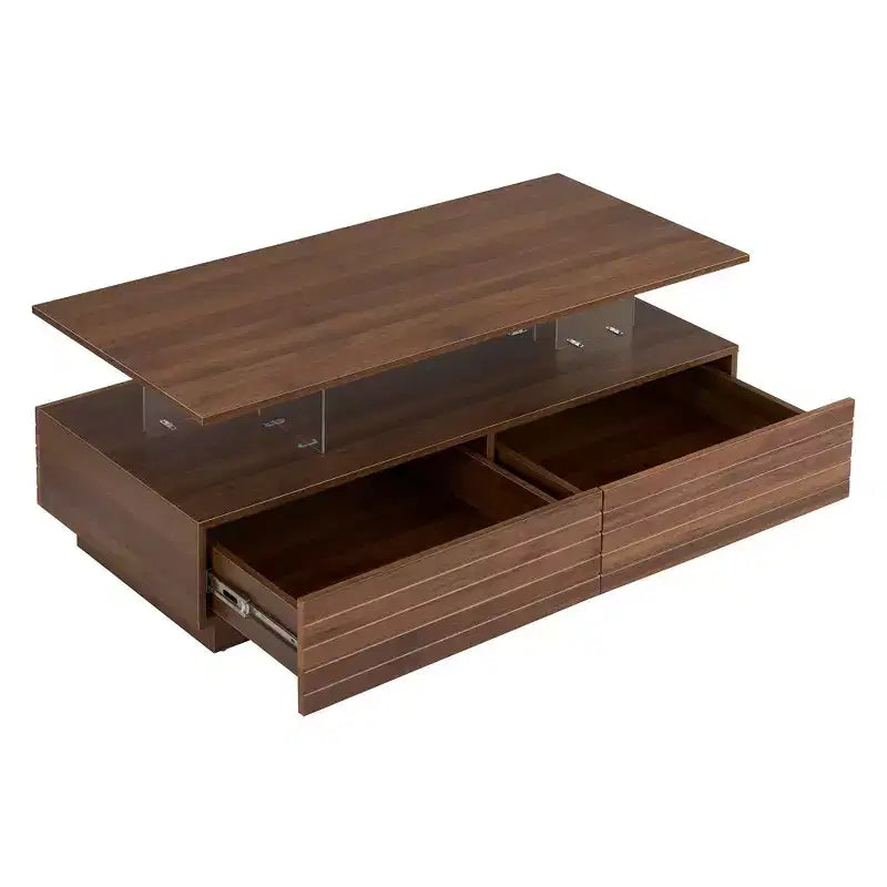 47.2" Rectangular LED Coffee Table with 2 Hidden Drawers and Touch Control