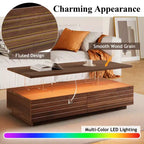 47.2" Rectangular LED Coffee Table with 2 Hidden Drawers and Touch Control