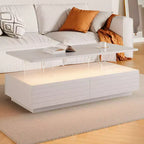 47.2" Rectangular LED Coffee Table with 2 Hidden Drawers and Touch Control