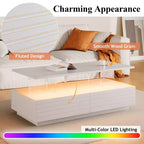 47.2" Rectangular LED Coffee Table with 2 Hidden Drawers and Touch Control