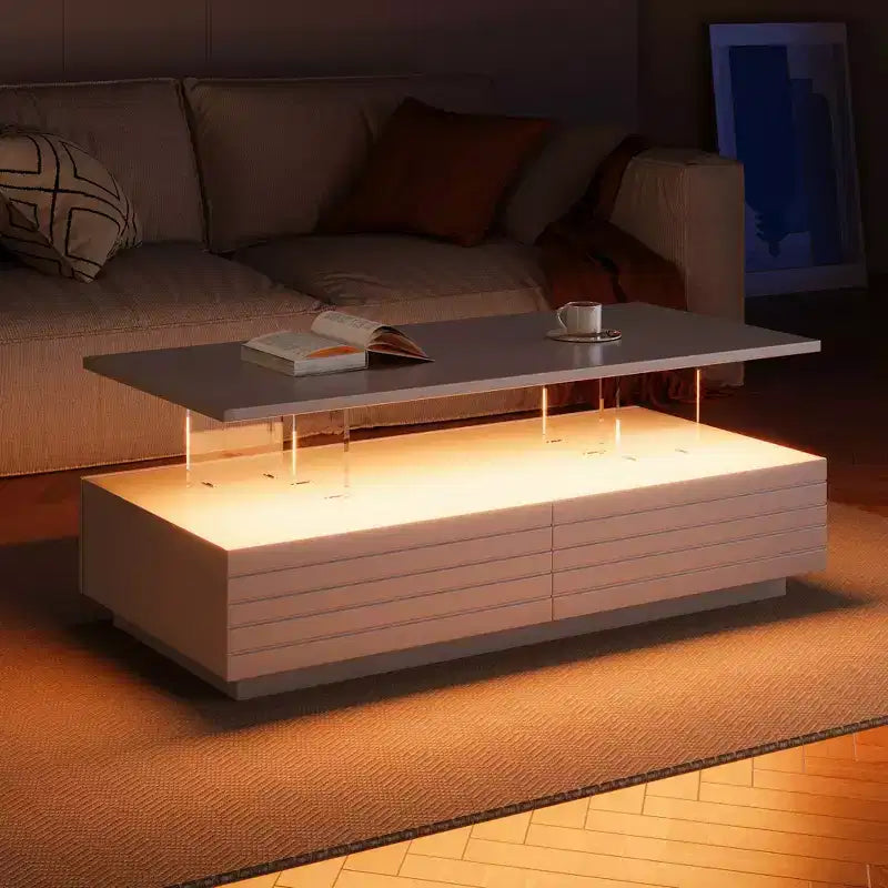 47.2" Rectangular LED Coffee Table with 2 Hidden Drawers and Touch Control