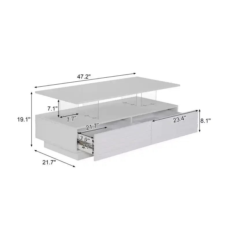 47.2" Rectangular LED Coffee Table with 2 Hidden Drawers and Touch Control