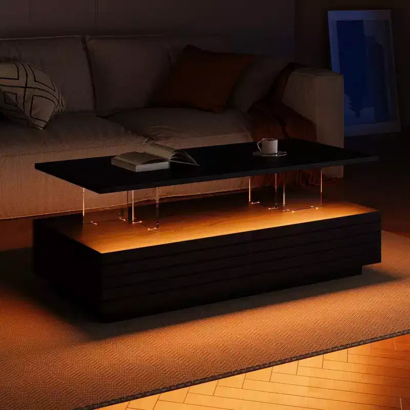 47.2" Rectangular LED Coffee Table with 2 Hidden Drawers and Touch Control